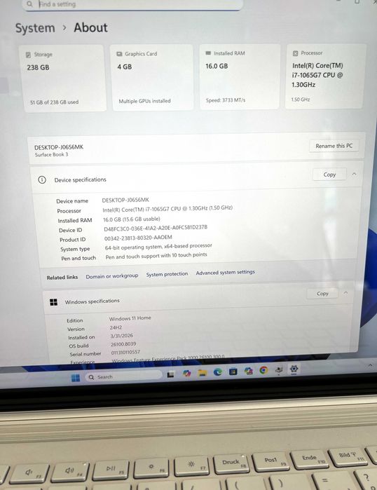 Laptop/Tabletă Microsoft Surface Book3, 256GBSSD/16GB RAM, impecabil!