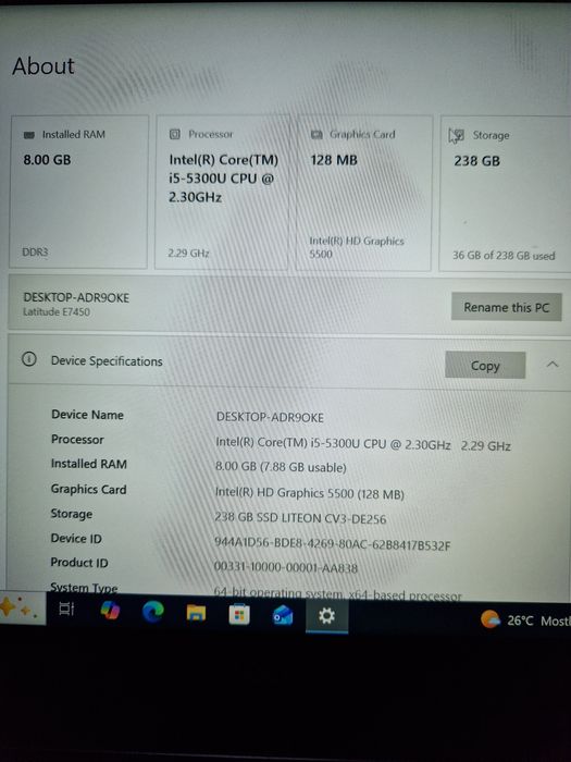 Vand Laptop DELL Latitude E7450,  I5 gen 5, 8gb ram, 256 ssd
