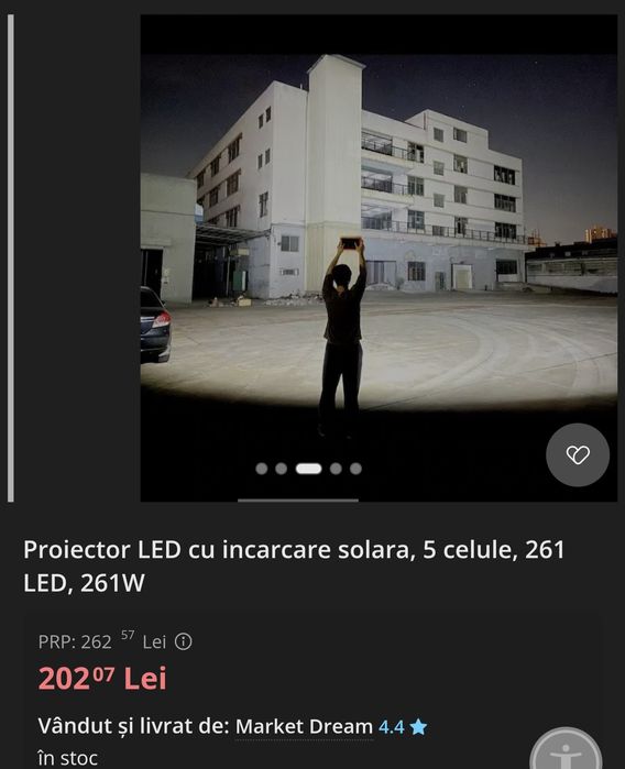 Proiector led pescuit/camping cu powerbank si panou solar