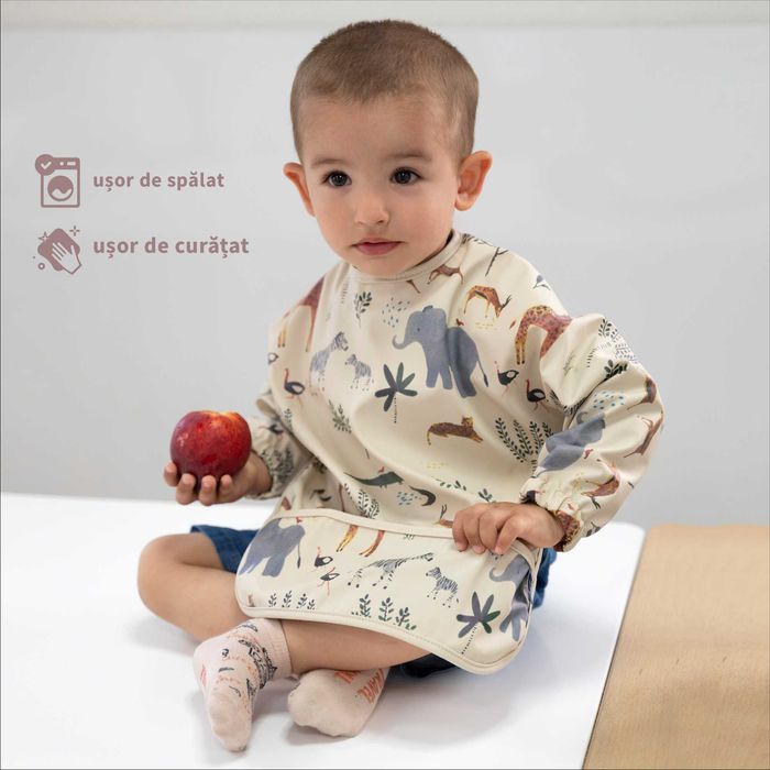 Baveta impermeabila cu maneci lungi pentru copii, Smekc, 6-24 luni