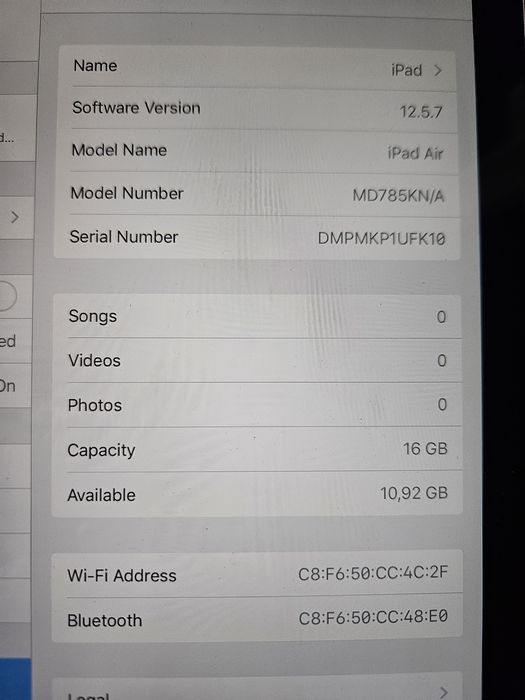 IPad Air 1 WiFi 16 GB модел A1474