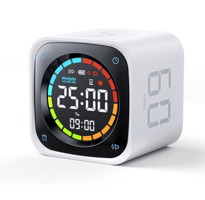 Ceas Timer Alarma SIGILAT - TickTime Pomodoro Cube Pro TK3 - White