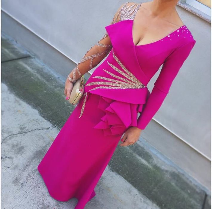 Rochie lungă roz cu sclipici