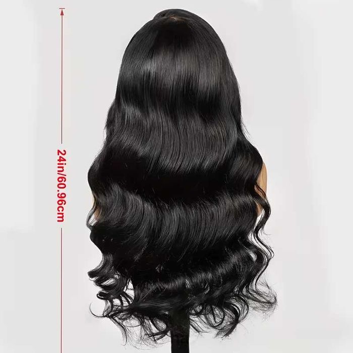 Черна синтетична чуплива перука 75 см с дантелена зона 13x4