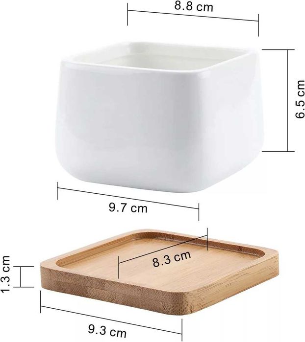 Set 2 ghivece din ceramică, cu suport din bambus