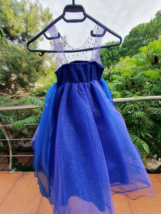 Rochie ocazie 4 / 5 ani, albastra, crinolina, strasuri, nunta, botez