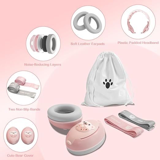 Casti antifonice 2 in 1 copii 3-48 luni, bentita elastica, Roz Ursulet