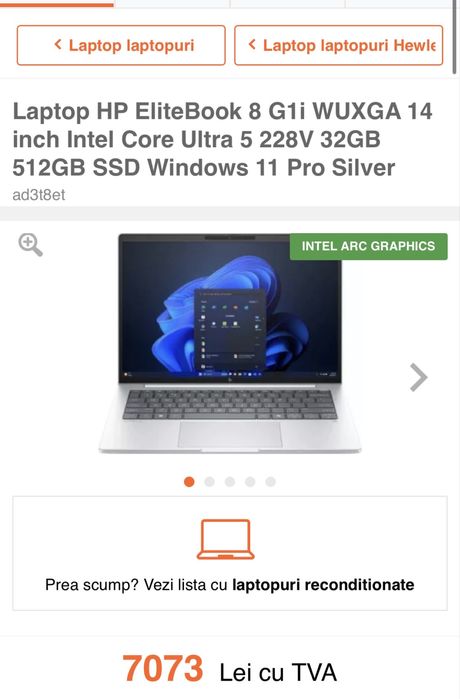 HP EliteBook 8  G1i  - 14 Ai , Ultra 5 Pret 3300  lei