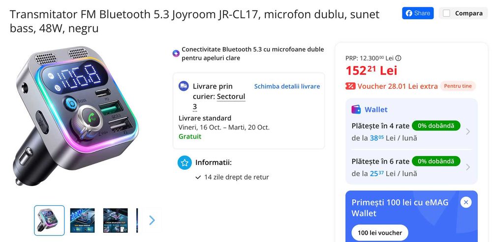 Transmitator FM Bluetooth (nou)