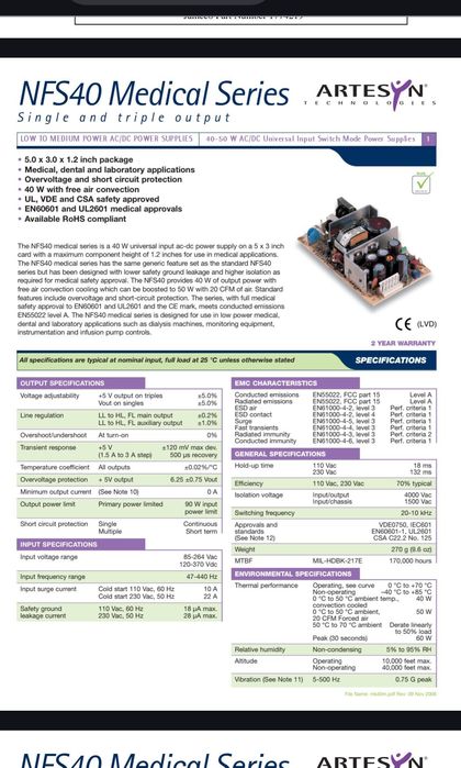 Vând sursă medicală în comutație  NFS40-7908 pentru aplicații HiTech