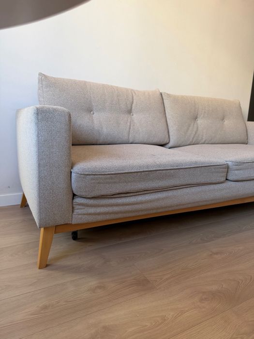 Canapea extensibilă 3 locuri, gri deschis, design scandinav