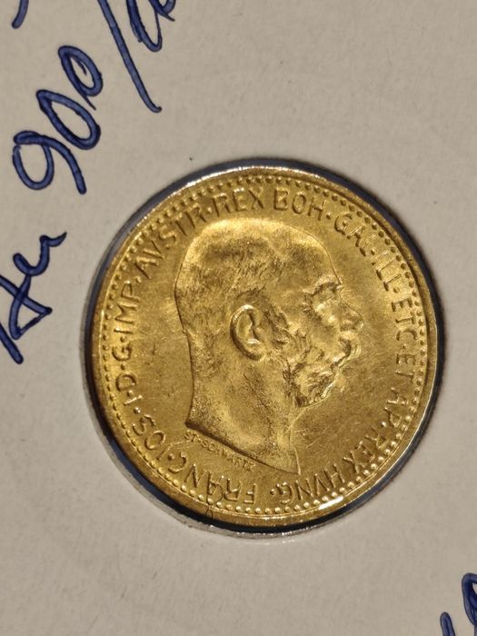 10 корони 1912 год, Австрия, император Франц Йозеф, злато 3.39 гр, проба 900/1000