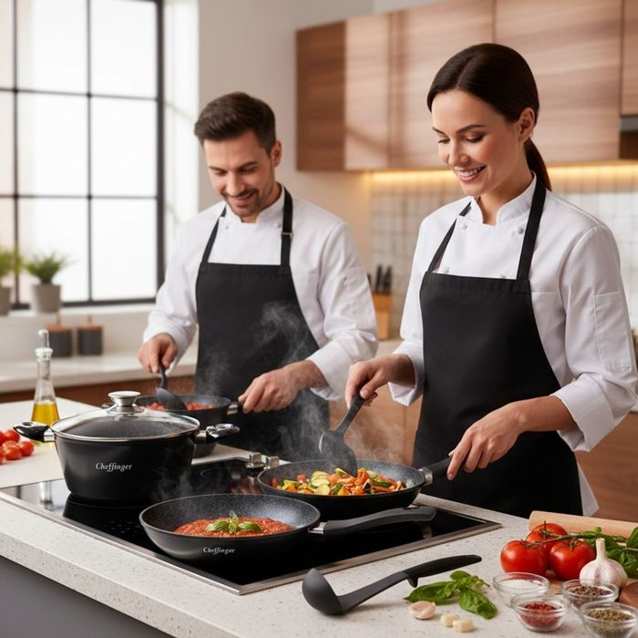 Комплект съдове за готвене 6 части Cheffinger – тенджера 24 см, тигани