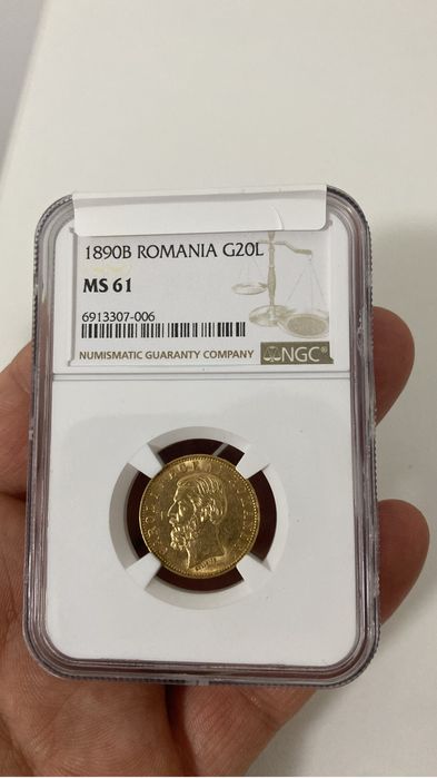 20 lei 1890 gradata MS61, Carol I cu pedigree, aur