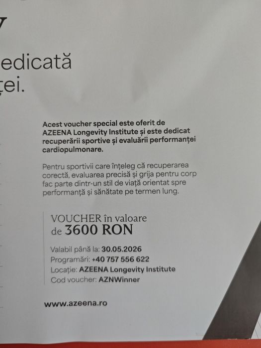 Voucher Premium AZEENA VO2 Max & Recovery – Valoare 3600 RON – super avantajos