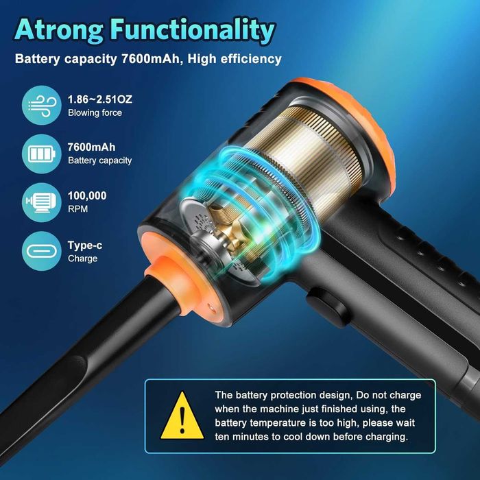 Прахосмукачка със сгъстен въздух HooFun : 100 000 об./мин., 3 скорости