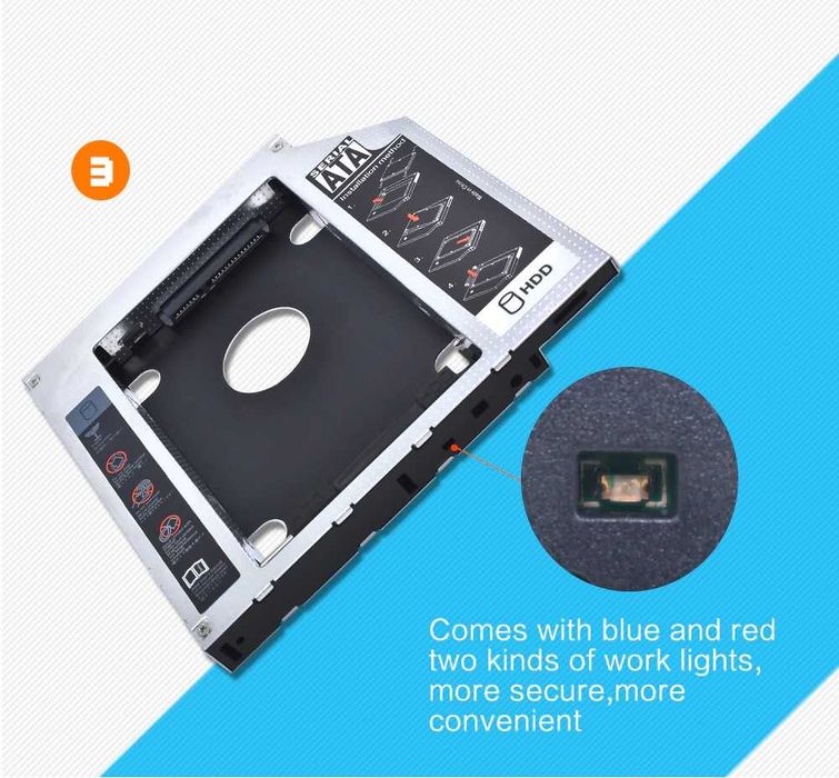 Адаптер Caddy 9.5 или 12.7мм SATA 3 адаптер втори хард диск SSD лаптоп
