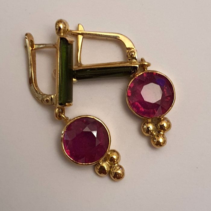 cercei unicat aur 14k cu rubine si turmaline naturale