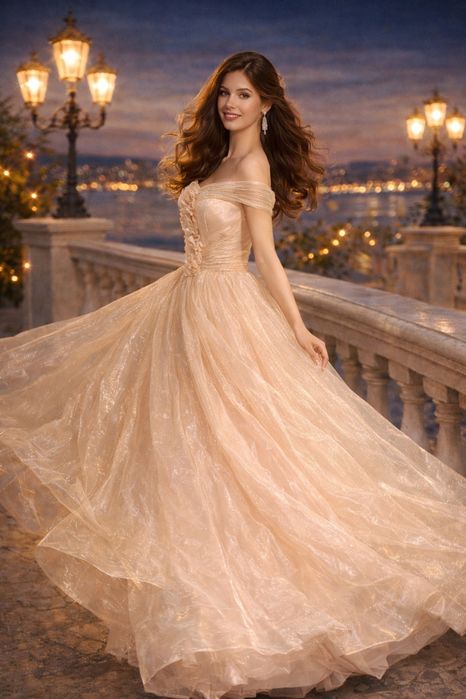 Роскошное вечернее платье в нежно-персиковом цвете