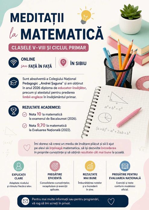 Meditații matematică, clasele V-VIII și ciclul primar