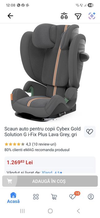 Scaun auto pentru copii Cybex Gold Solution G i-Fix Plus Lava Grey, gri