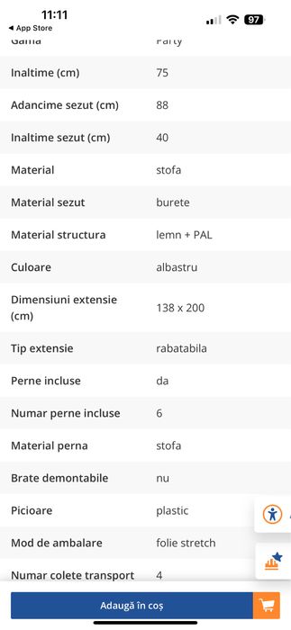 Canapea catifea party de 6 persoane