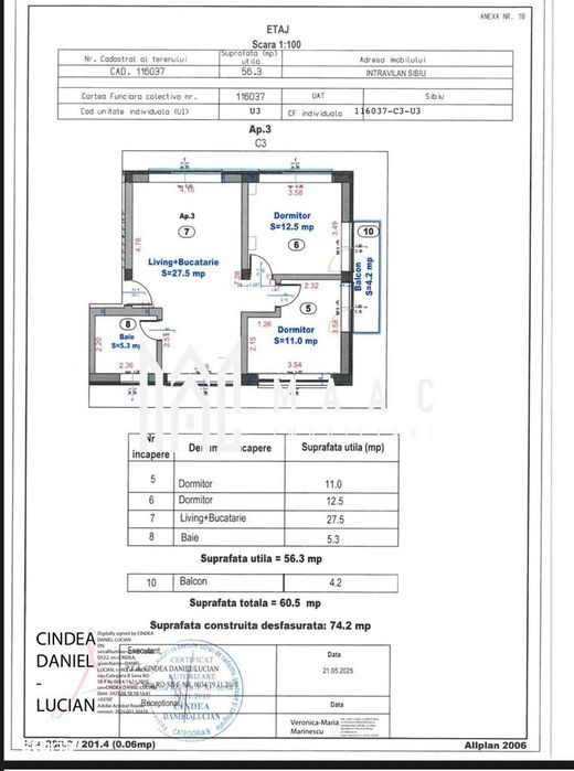 Apartament 3 camere | 56 MPU | Balcon | 2 Locuri de Parcare | Turnisor