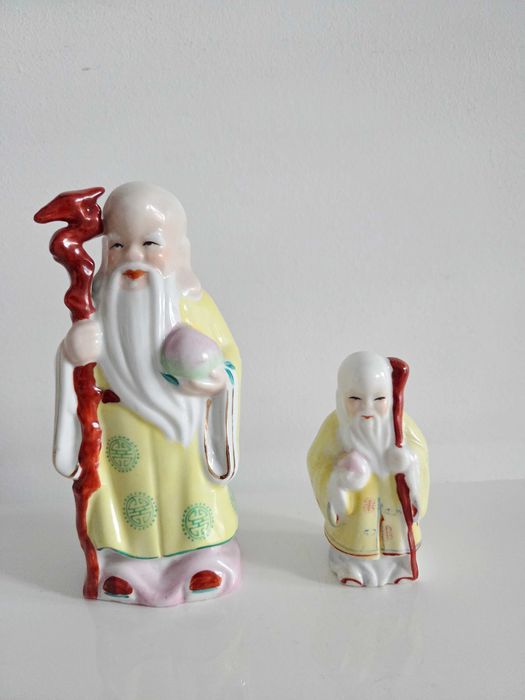 2 x Bibelou Portelan CHINEZ SHOU LAO Zeul Longevitatii