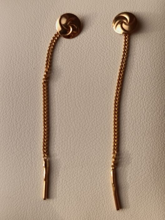 Золотые серьги гвоздики, подвески, Россия, проба 585 вес 1 гр, р 7 см
