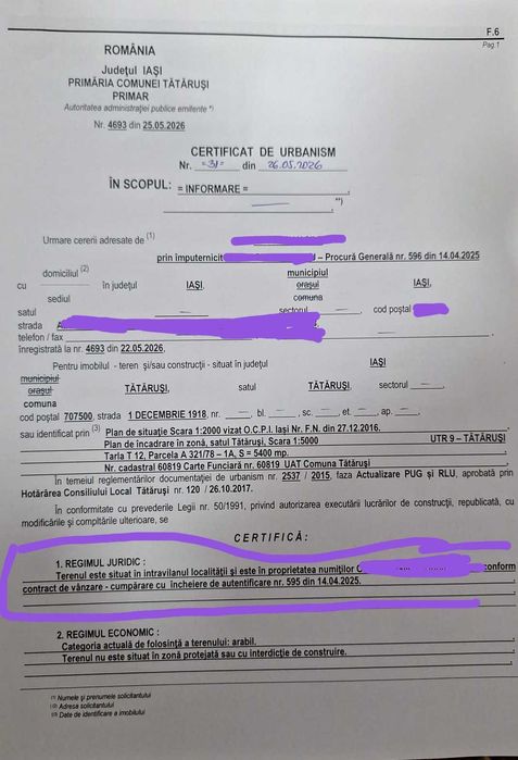 5400 mp intravilan construibil, 30m deschidere, Curent la teren, CU eliberat, Bucovina Mica Iasi