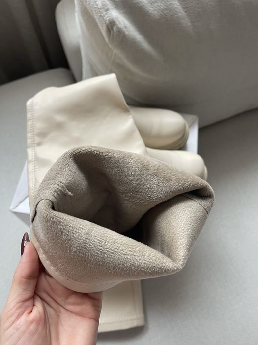 Дълги  Ботуши над коляното в светло екрю