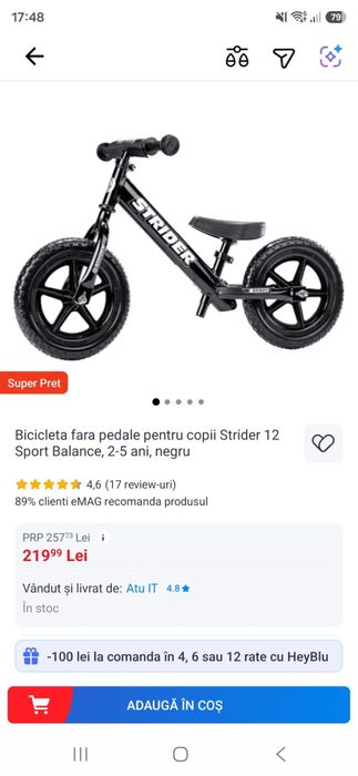 Bicicleta varsta 3-4 ani