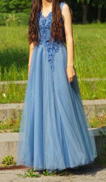 Бална (абитуриентска) светлосиня/деним рокля