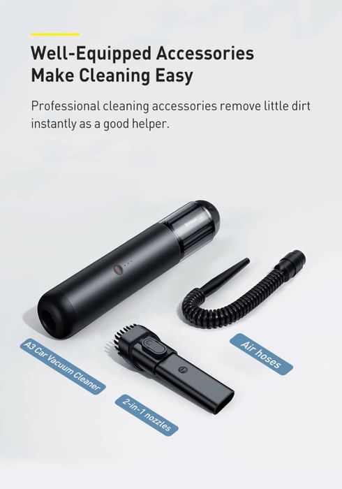 Baseus A3 135W Car Vacuum Cleaner Автомобильный пылесос 15.000PA