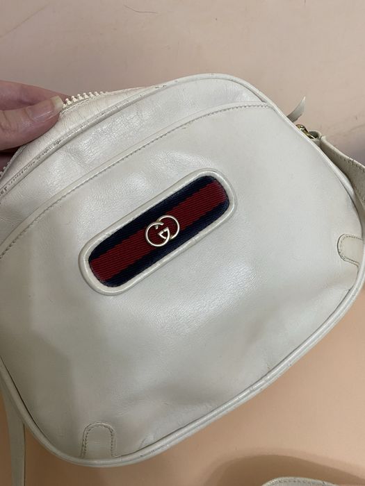 Geantă Gucci Vintage Originală, piele albă, cu serie autentică