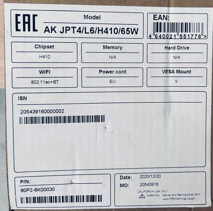 Продам мини ПК AK JPT4/L6/H410/65W