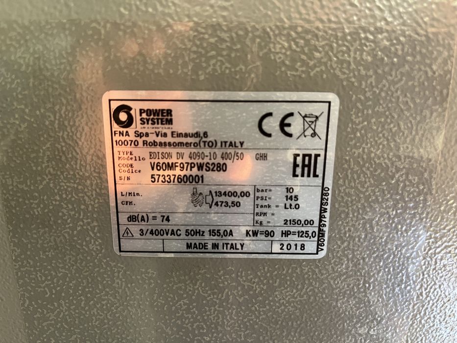 Compresor Second Hand - Power System Edison DV 4090 - 90 KW 10 BAR
