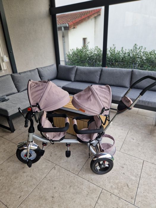 Tricicleta gemeni, tricicleta 2 copii, Chipolino 2Play, gri