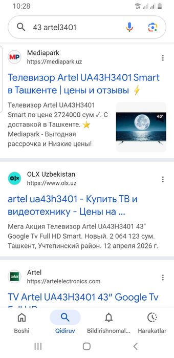 43 Artel 3401 Android Tv Sotiladi