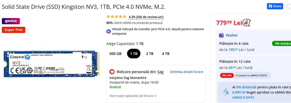 SSD Kingston NV2 1TB PCI Express 4.0 x4 M.2
