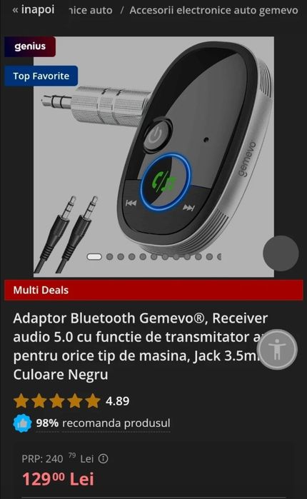 Adaptor Bluetooth 5.0 Gemevo® | Receiver & Transmițător Audio 2-în-1