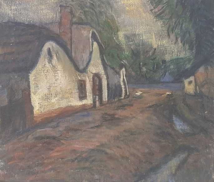 Tablou vechi - peisaj cu casa - semnat Hollosy