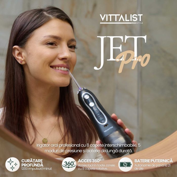 Irigator Oral Profesional Portabil, 8 capete si geanta incluse