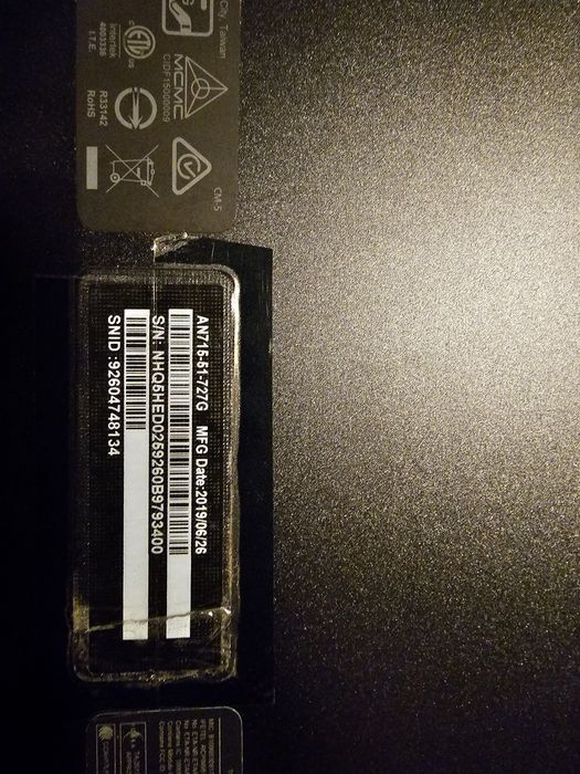 Laptop Gaming Acer Nitro 7, I7 9 Gen, 16 GB, Video 6 GB.