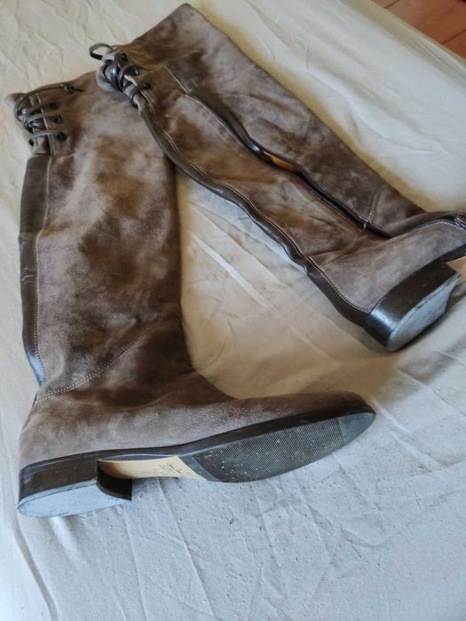 Италиански кожени ботуши над коляното – Vera Cuoio, естествен велур