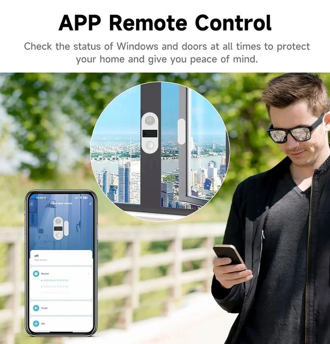 Tuya WiFi сензор за врата/прозорец с опция 130dB звукова аларма