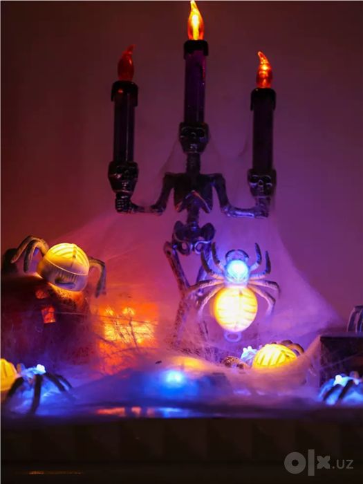 Свеча-паук декоративная со светящимися глазами на halloween хэллоуин