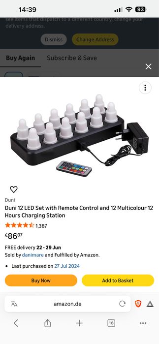 Duni 12 LED Set with Remote Control and 12 Multicolour 12 Hours Charging Station