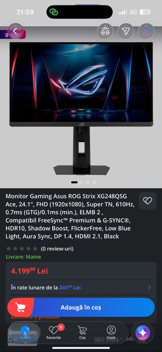 Monitor Gaming ASUS ROG Strix XG248QSG Ace – 610Hz | Super TN | Ca nou