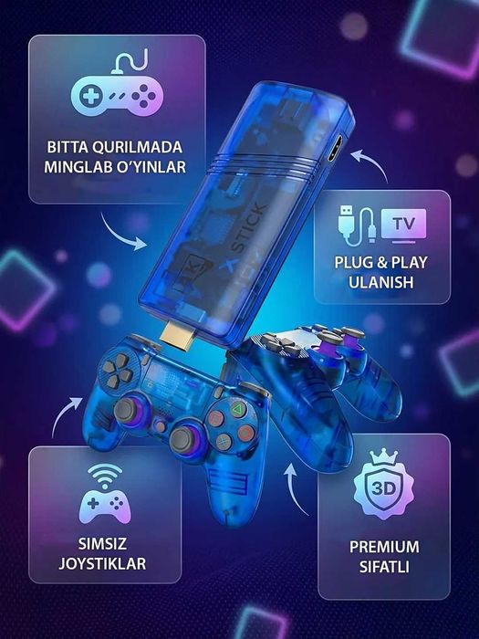 Игровая приставка Game Stick GS5 Mini  / 3D PSP o'yinlar / 2 pulta